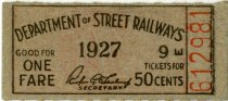 1927 Department of Street Railways ticket, numbered 612981