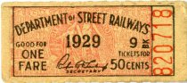 1929 Department of Street Railways ticket, numbered 820718