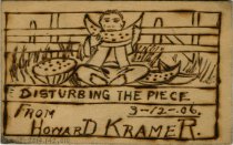 A wooden postcard sent by Howard Kramer to Frances Kleinsorge at 91-93 Atwater Street in Detroit