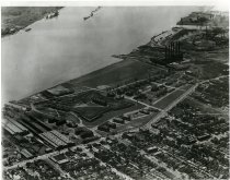 An aerial black and white photo of Fort Wayne, looking south