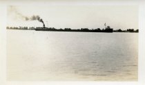 One sepia-toned photograph of a bulk carrier steamship on the Detroit River