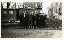 One sepia-toned photograph of a group of nine workmen at the Herman Kiefer Hospital power house construction site