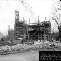 [Exterior of the Princeton University Chapel under construction]