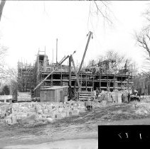 [Princeton University Chapel exterior during construction]