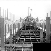 [Top of Princeton University Chapel during construction]