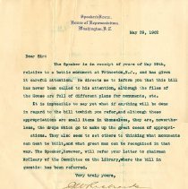 Letter from secretary of David B. Henderson, Speaker of the House of Representatives, to John William Griggs.