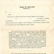 Form letter about applying for a certificate of exemption from school.