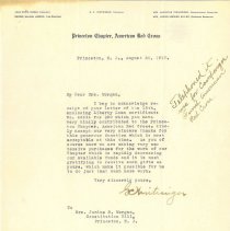 Letter. Princeton Chapter, American Red Cross to Mrs. J.S. Morgan