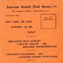 Order form. American Cooked Food Service, Inc. for Sat. Dec 28, 1918.