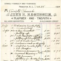 Receipted bill. John H. Margerum to Trinity Church