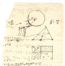 Albert Einstein torn page with handwritten equations and triangle.