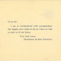 Albert Einstein correspondence form letter.