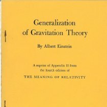 Signed booklet. "Generalization of Gravitation Theory" by Albert Einstein