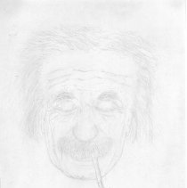 Portrait. Albert Einstein smoking a pipe.