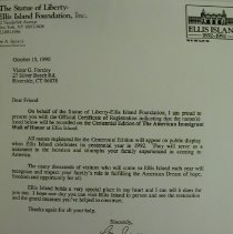 Letter with image of Ellis Island at top