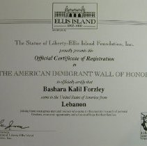 Certificate with image of Ellis Island at top