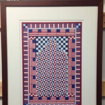 Framed geometric artwork in red white and blue