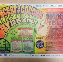 Poster in green, yellow & red w an image of a Native American Indian