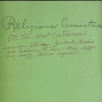 Green cover with hand-written "Religious Commenary..." in blac and red.
