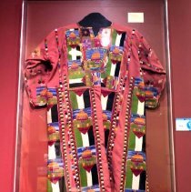 Long red dress with modern Palestinian embroidery