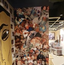 Collage of family photos in installation