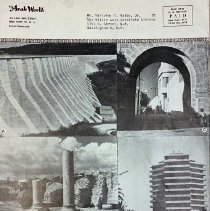 Magazine cover with black & white photos of old & new structures in Tunisa