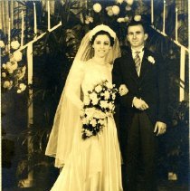 Wedding portrait of Julia Forzley and William Koury, 1938
