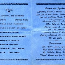 Interior of Syrian Amer. Ass'n 1933 menu and guests