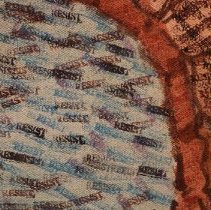 Detail of ink & paint drawing w rubber stamped "Resist" in various colors