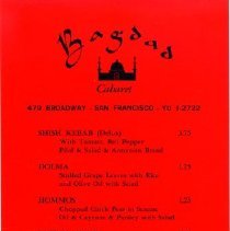 Red paper sign printed in black with menu options