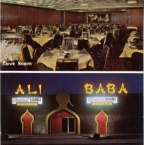 Color postcard with photos of restaurant exterior and interior