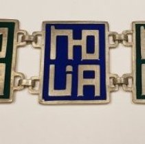 Enamel bracelt with five links in blue, green and silver