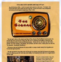 Full color flyer for musical with radio image and cast image