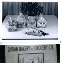 Black and white promo photos of pita bread in bags