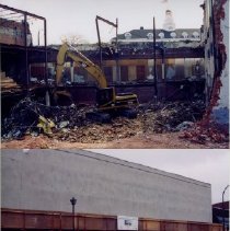 Three color photos of a store torn down on Mich. Ave