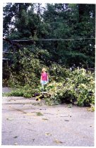 Donna Lunny with downed tree 2003 St Denis Ln