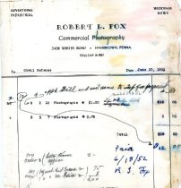Civil Defense Photography Invoice Robert L. Fox 1952