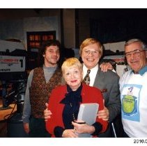 [Walter Ostanek and John Arajs in CKCO-TV studio]