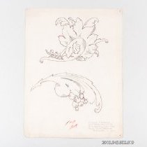 [Drawing - front and side of leaf decoration]