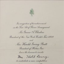 Invitation for Floral Arrangement at New York World's Fair