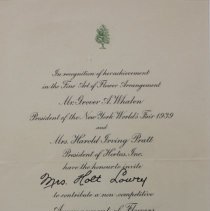 Invitation for Floral Arrangement at New York World's Fair