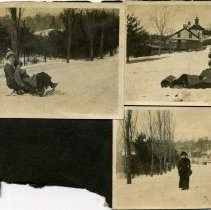 People Sledding and a Woman