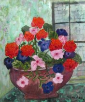 Pot of Geraniums and Other Flowers