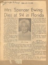 Mrs. Spencer Ewing Dies at 94 in Florida