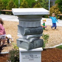 Book statue, North Slope Historic District Park