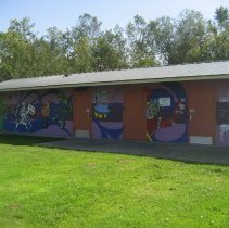 Close up of robots on mural, 2016