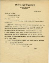 Letter from H.L. Metz, Superintendent of the City Light Plant