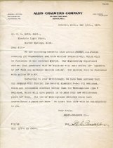 Letter to H.L. Metz, Superintendent of the City Light Plant