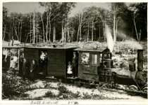Lette Shay driving the No. 1 Baby Engine on scenic trip.  "Hemlock Central"