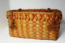 Natural wood color and red woven basket.